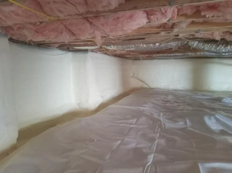 Crawl space encapsulation with closed-cell spray foam for Commercial Roof Restoration in Olivehurst
